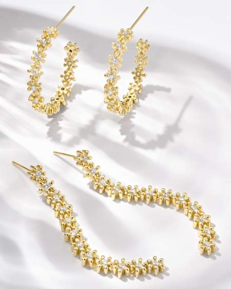Nydia Gold Hoop Earrings in White CZ