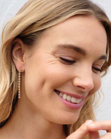 Nydia Gold Linear Earrings in White CZ