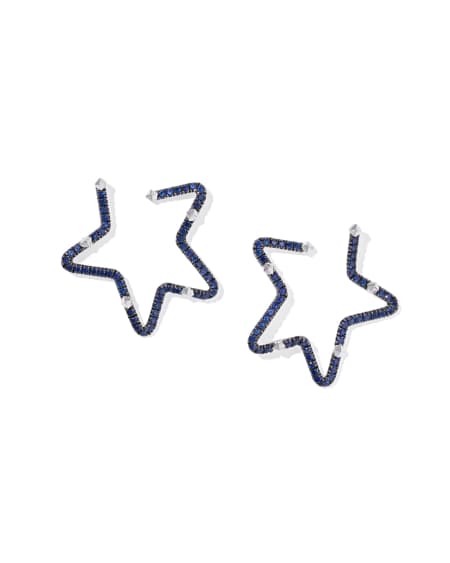 1.17 ct Lab Grown Blue Sapphire Star Hoop Earrings