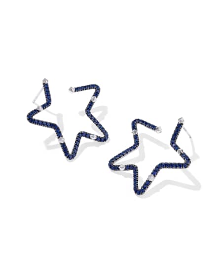 1.17 ct Lab Grown Blue Sapphire Star Hoop Earrings