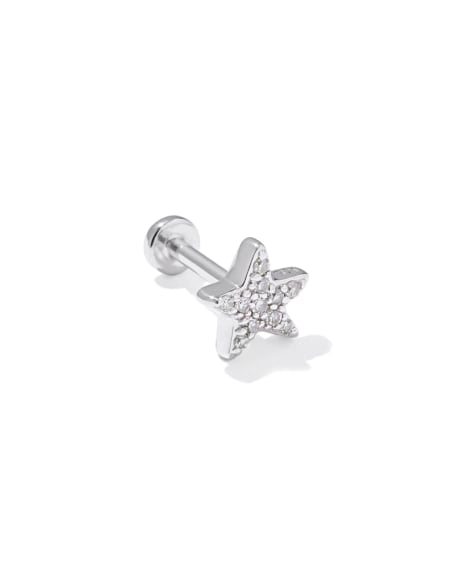 Tiny Five Point Star 14k White Gold Single Stud