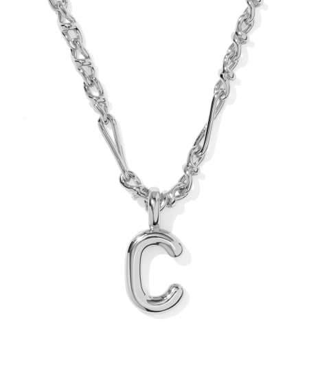 Bubble Letter C Silver Short Pendant Necklace