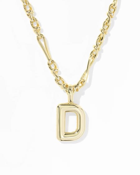 Bubble Letter D Gold Short Pendant Necklace