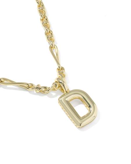 Bubble Letter D Gold Short Pendant Necklace
