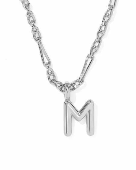 Bubble Letter M Silver Short Pendant Necklace