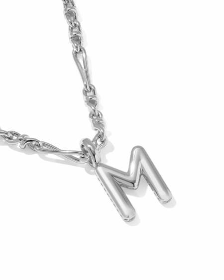 Bubble Letter M Silver Short Pendant Necklace