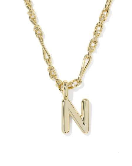 Bubble Letter N Gold Short Pendant Necklace