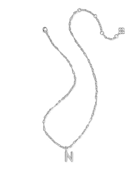 Bubble Letter N Silver Short Pendant Necklace
