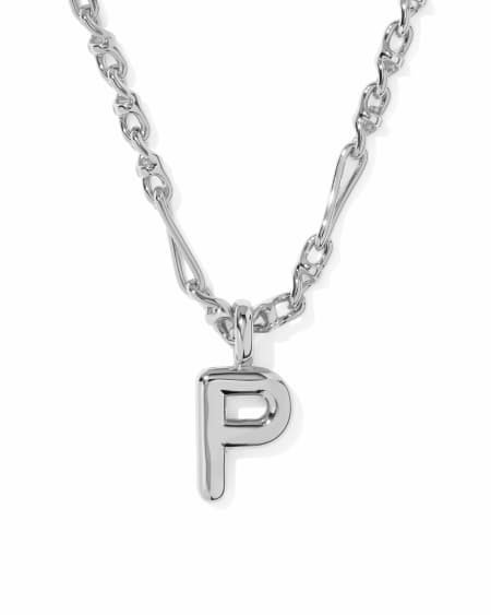 Bubble Letter P Silver Short Pendant Necklace