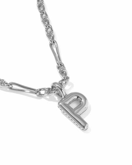 Bubble Letter P Silver Short Pendant Necklace