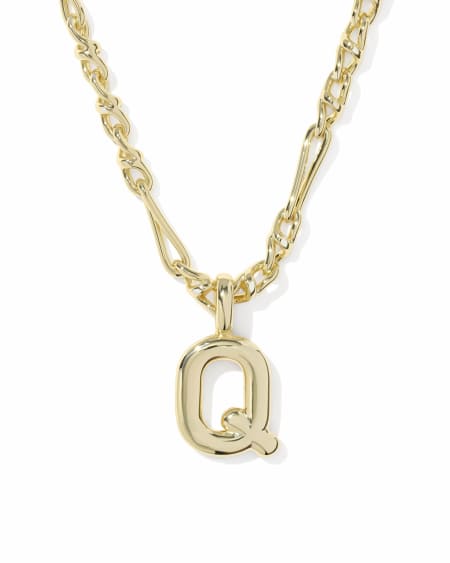 Bubble Letter Q Gold Short Pendant Necklace