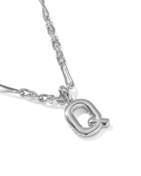 Bubble Letter Q Silver Short Pendant Necklace