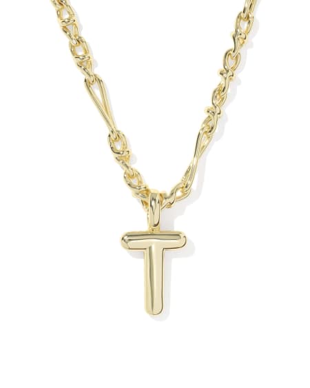 Bubble Letter T Gold Short Pendant Necklace