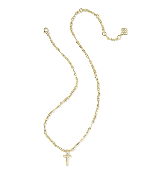Bubble Letter T Gold Short Pendant Necklace