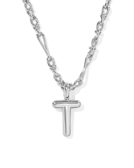 Bubble Letter T Silver Short Pendant Necklace