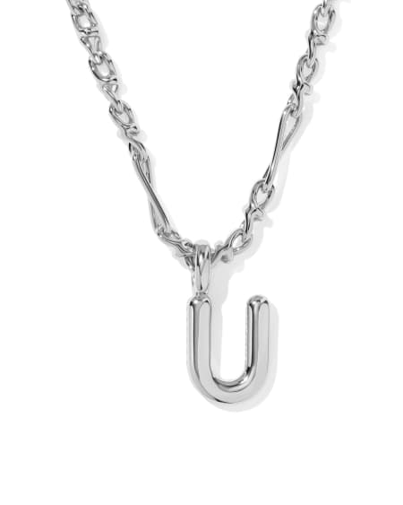 Bubble Letter U Silver Short Pendant Necklace