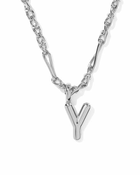 Bubble Letter Y Silver Short Pendant Necklace