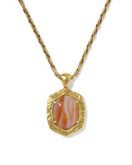 Tiger Striped Daphne Vintage Gold Small Long Pendant Necklace