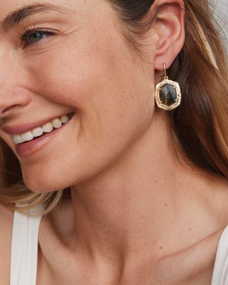Tiger Striped Daphne Gold Drop Earrings