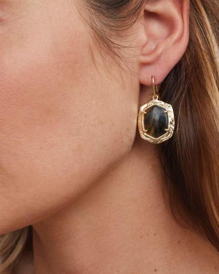 Tiger Striped Daphne Gold Drop Earrings