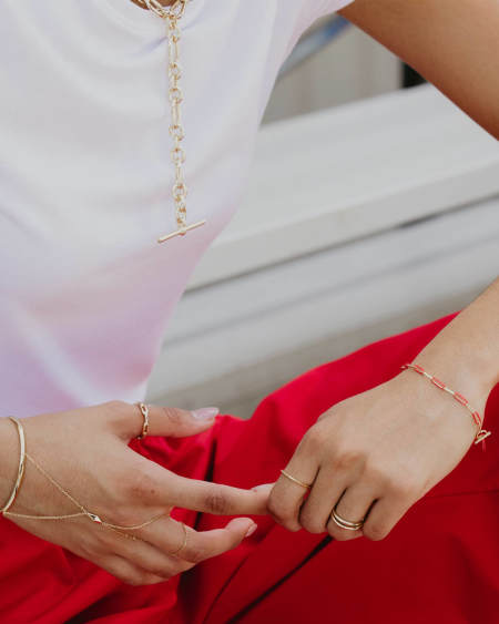 Courtney Gold Enamel Link and Chain Bracelet