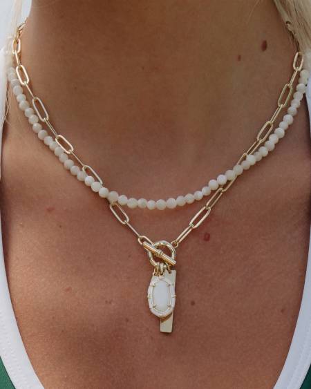 Elisa Gold Enamel Link and Chain Necklace