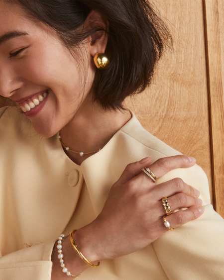 Leighton Gold Pearl Band Ring in Freshwater Cultured Pearl