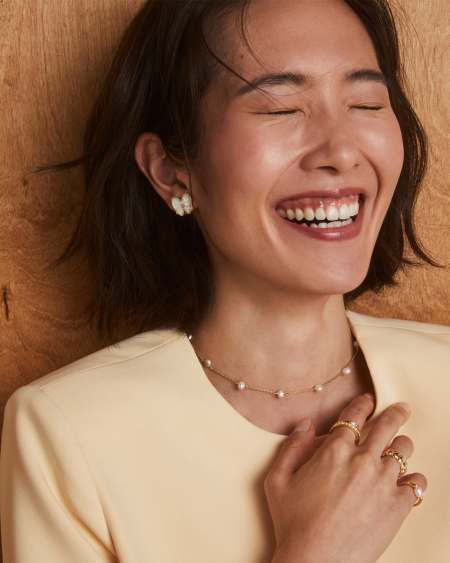 Leighton Gold Pearl Strand Necklace in White Pearl