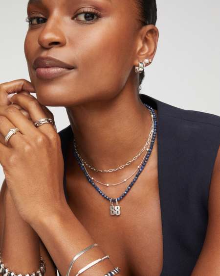 Emery Silver Beaded Strand Necklace