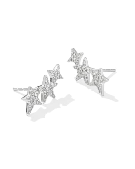 0.3 ct Star Cluster 14k White Gold Ear Climber Earrings in White Diamond