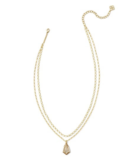 Camry Gold Enamel Frame Multi Strand Necklace in Natural Mother-of-Pearl