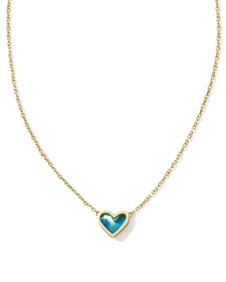 Framed Ari Heart Gold Short Pendant Necklace in Mood Stone
