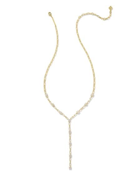 Lexi Gold Y Necklace in White CZ