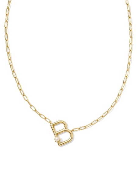 Pearl Gold Letter B Short Pendant Necklace in Freshwater Cultured Pearl