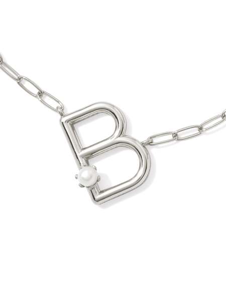 Pearl Silver Letter B Short Pendant Necklace in Freshwater Cultured Pearl