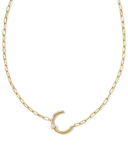 Pearl Gold Letter C Short Pendant Necklace in Freshwater Cultured Pearl
