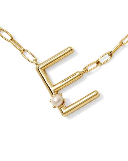 Pearl Gold Letter E Short Pendant Necklace in Freshwater Cultured Pearl