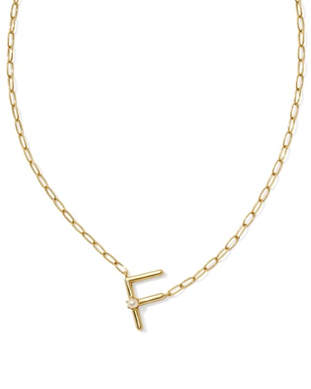 Pearl Gold Letter F Short Pendant Necklace in Freshwater Cultured Pearl