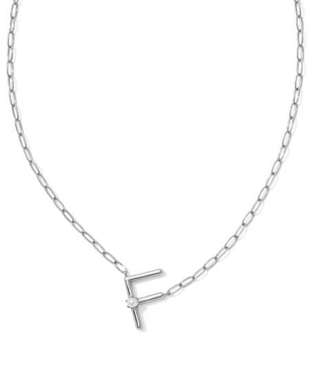 Pearl Silver Letter F Short Pendant Necklace in Freshwater Cultured Pearl