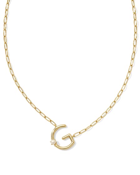 Pearl Gold Letter G Short Pendant Necklace in Freshwater Cultured Pearl