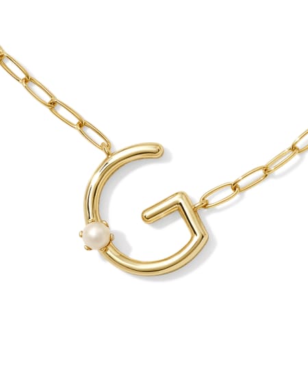 Pearl Gold Letter G Short Pendant Necklace in Freshwater Cultured Pearl