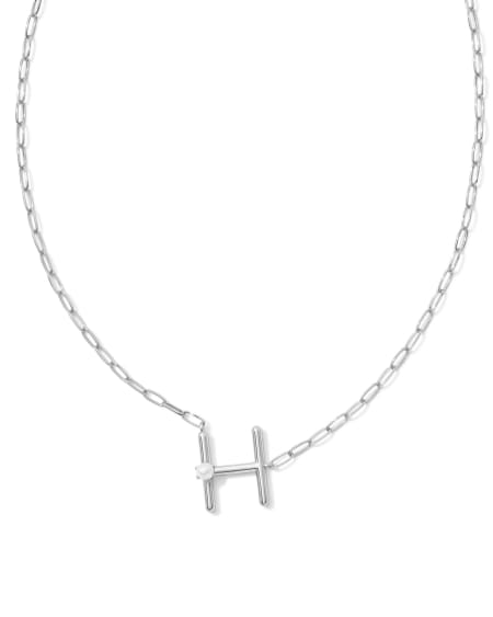 Pearl Silver Letter H Short Pendant Necklace in Freshwater Cultured Pearl