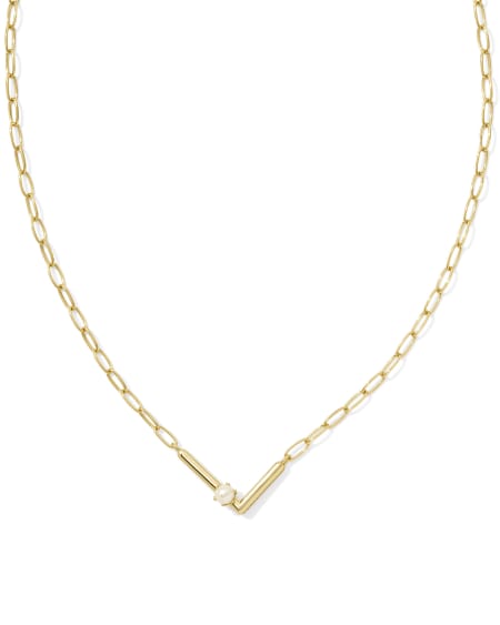 Pearl Gold Letter L Short Pendant Necklace in Freshwater Cultured Pearl