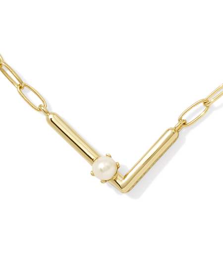 Pearl Gold Letter L Short Pendant Necklace in Freshwater Cultured Pearl