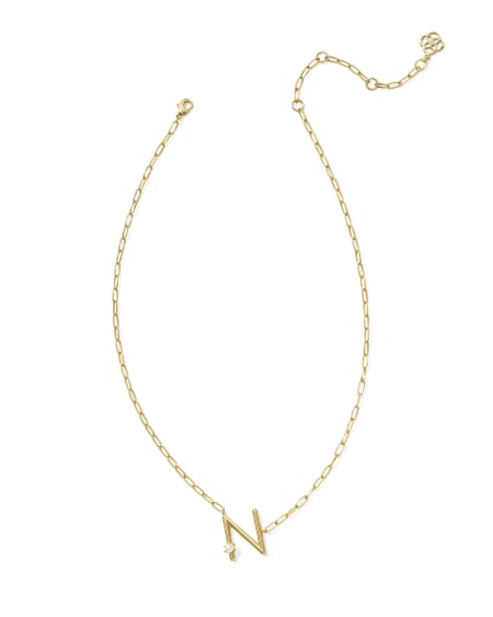 Pearl Gold Letter N Short Pendant Necklace in Freshwater Cultured Pearl
