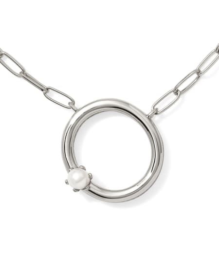 Pearl Silver Letter O Short Pendant Necklace in Freshwater Cultured Pearl