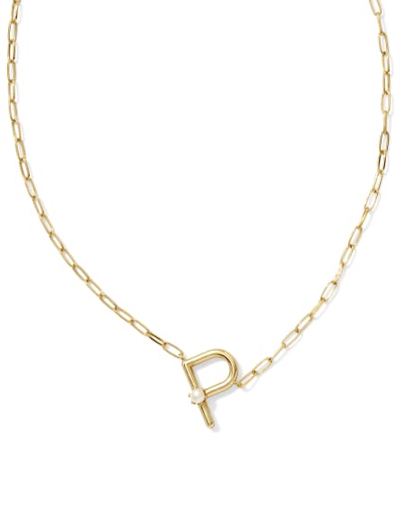 Pearl Gold Letter P Short Pendant Necklace in Freshwater Cultured Pearl