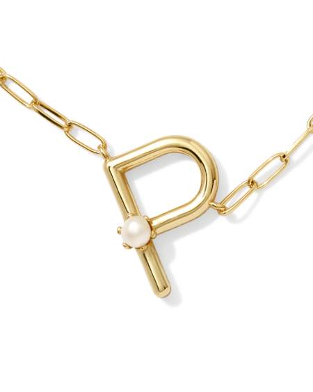 Pearl Gold Letter P Short Pendant Necklace in Freshwater Cultured Pearl