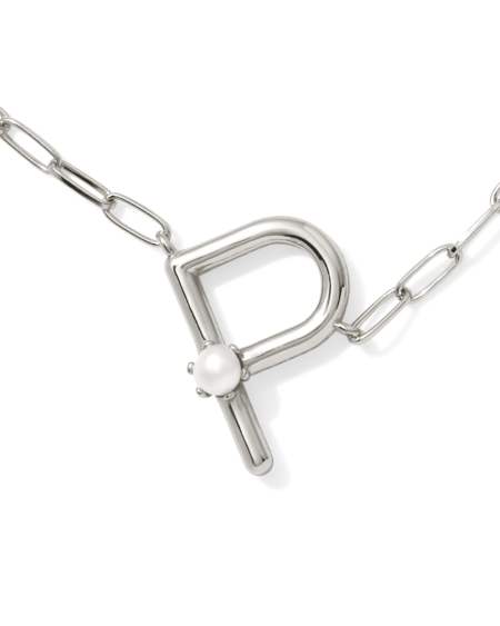 Pearl Silver Letter P Short Pendant Necklace in Freshwater Cultured Pearl