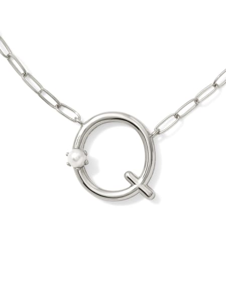Pearl Silver Letter Q Short Pendant Necklace in Freshwater Cultured Pearl